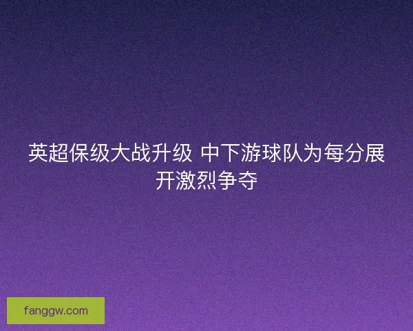 英超保级大战升级 中下游球队为每分展开激烈争夺